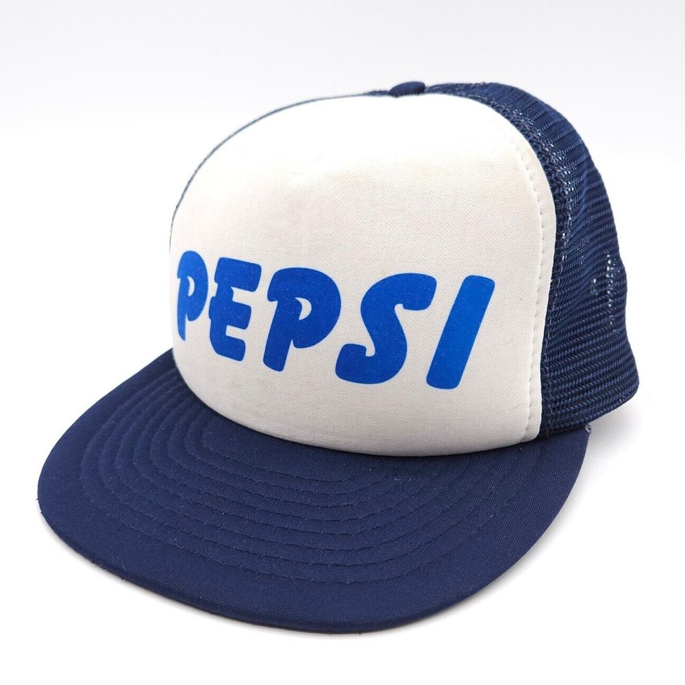 Vintage PEPSI Soda Pop Snapback Mesh Trucker Hat Foam Blue White Otto Ball Cap
